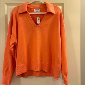 Old Navy Orange V-Neck Sweater Knit Casual